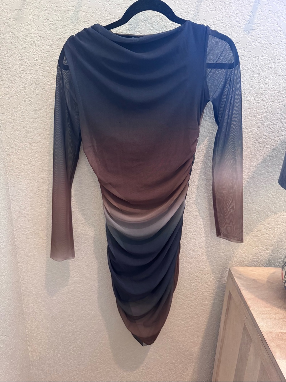 Draped Ombre Long-Sleeve Bodycon Dress - Brown/Black